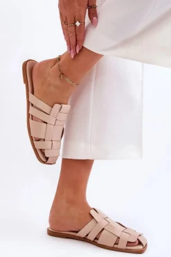 Hot Boto Damskie Klapki Z Paskami Jasnobeżowe Reyna