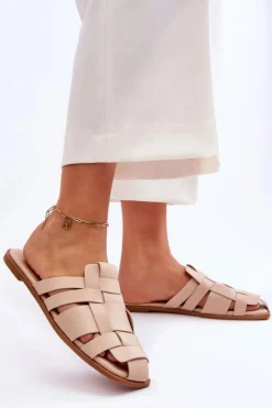 Hot Boto Damskie Klapki Z Paskami Jasnobeżowe Reyna