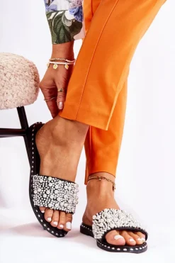 Damskie Boto Damskie Klapki Z Perełkami Czarne Vamero