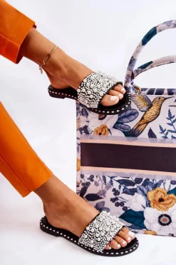 Damskie Boto Damskie Klapki Z Perełkami Czarne Vamero