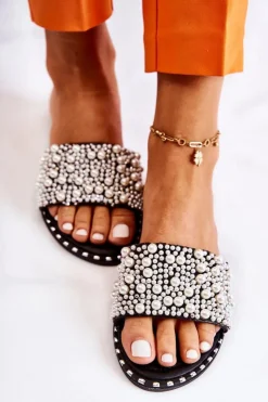 Damskie Boto Damskie Klapki Z Perełkami Czarne Vamero