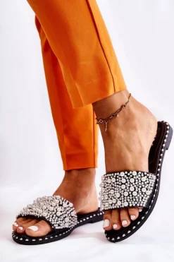 Damskie Boto Damskie Klapki Z Perełkami Czarne Vamero