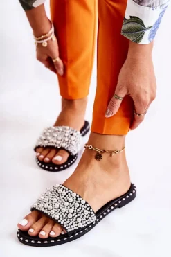 Damskie Boto Damskie Klapki Z Perełkami Czarne Vamero