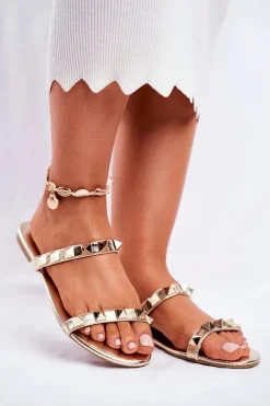 New Boto Damskie Klapki z Ćwiekami Złote Merrados