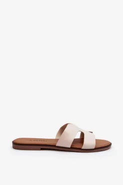 New Boto Damskie Klapki Z Wycięciem Beżowe Lumossa