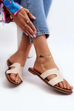 New Boto Damskie Klapki Z Wycięciem Beżowe Lumossa