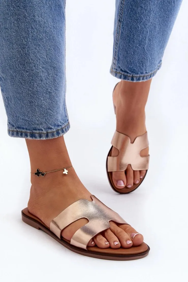 Boto Klapki Damskie Klasyczne*Damskie Klapki Z Wycięciem Różowe Złote Lumossa