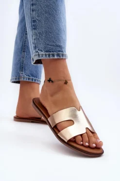 Boto Klapki Damskie Klasyczne*Damskie Klapki Z Wycięciem Różowe Złote Lumossa