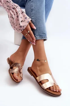 Boto Klapki Damskie Klasyczne*Damskie Klapki Z Wycięciem Różowe Złote Lumossa