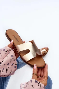 Boto Klapki Damskie Klasyczne*Damskie Klapki Z Wycięciem Różowe Złote Lumossa