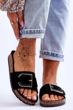 Boto Damskie Klapki Zamszowe Na Platformie Czarne Festil