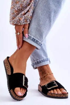 Boto Damskie Klapki Zamszowe Na Platformie Czarne Festil