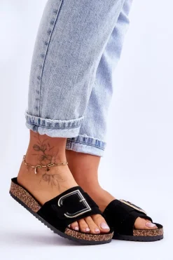 Boto Damskie Klapki Zamszowe Na Platformie Czarne Festil