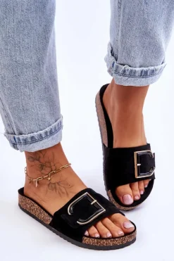 Boto Damskie Klapki Zamszowe Na Platformie Czarne Festil