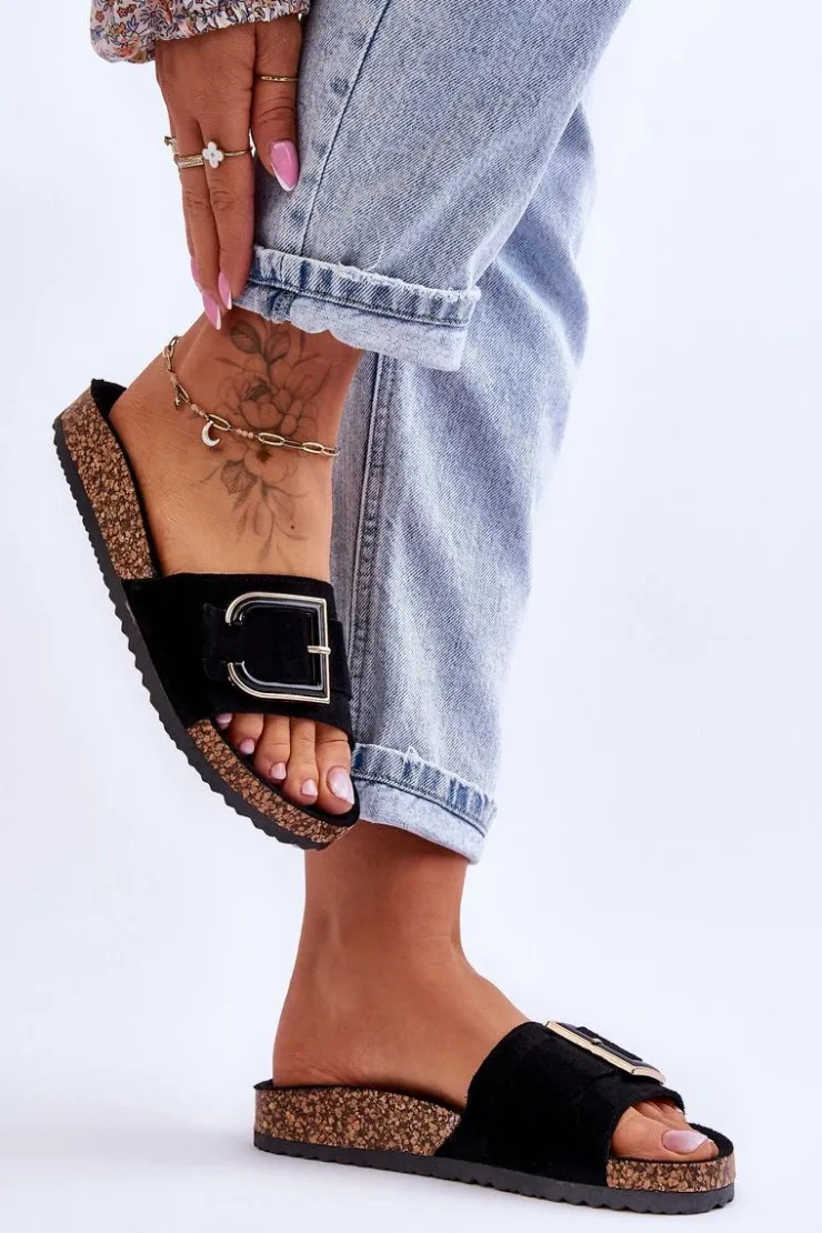 Boto Damskie Klapki Zamszowe Na Platformie Czarne Festil