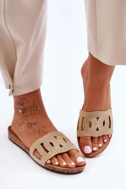 Boto Klapki Korkowe|Klapki Na Platformie*Damskie Klapki Zdobione Ćwiekami Beżowe Evelins