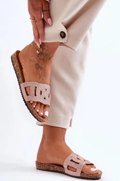 Sale Boto Damskie Klapki Zdobione Ćwiekami Różowe Evelins