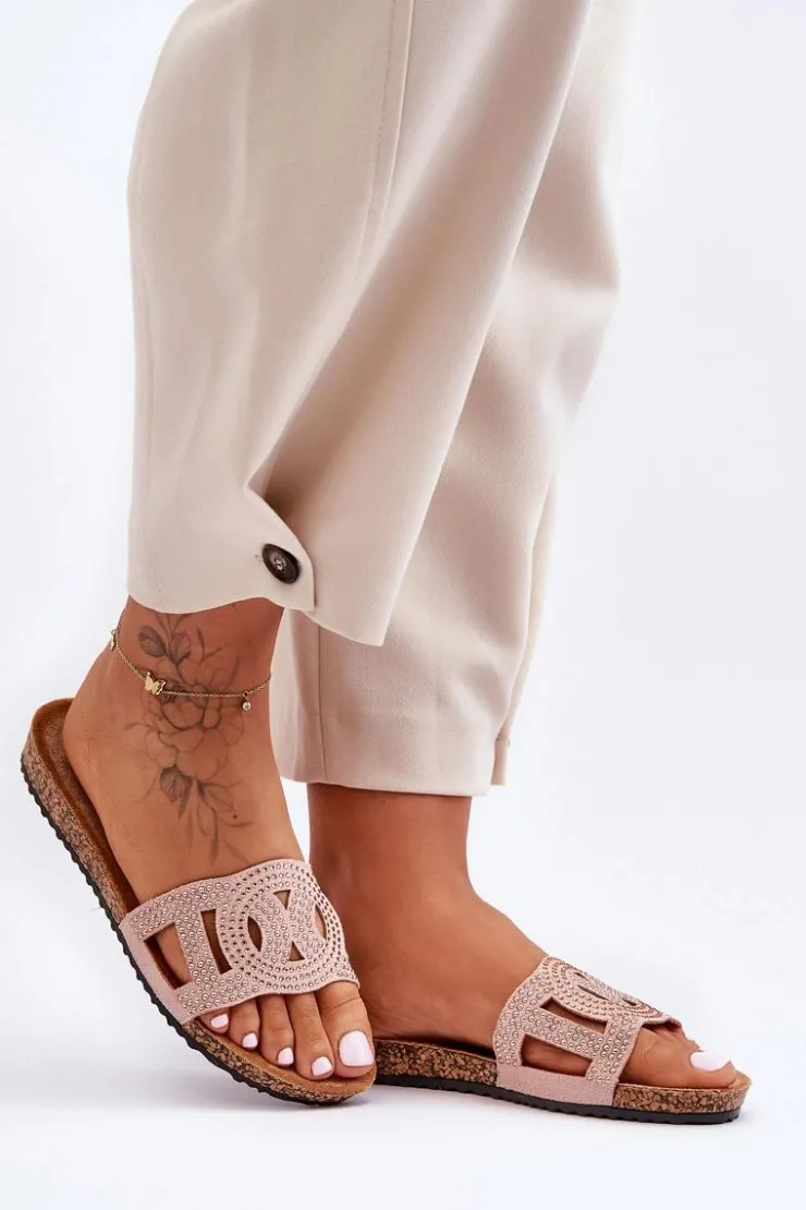 Sale Boto Damskie Klapki Zdobione Ćwiekami Różowe Evelins