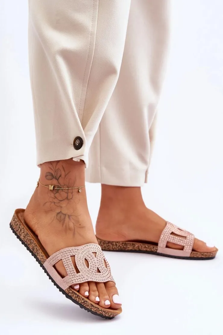 Sale Boto Damskie Klapki Zdobione Ćwiekami Różowe Evelins