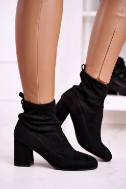 Damskie Boto Damskie Klasyczne Botki Na Słupku Zamszowe Czarne Ring