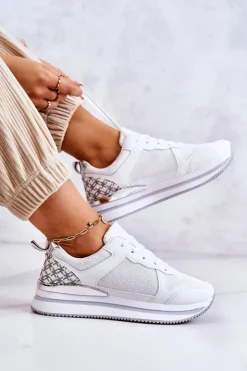 Sale Boto Damskie Klasyczne Buty Sportowe Na Koturnie Białe Advanced