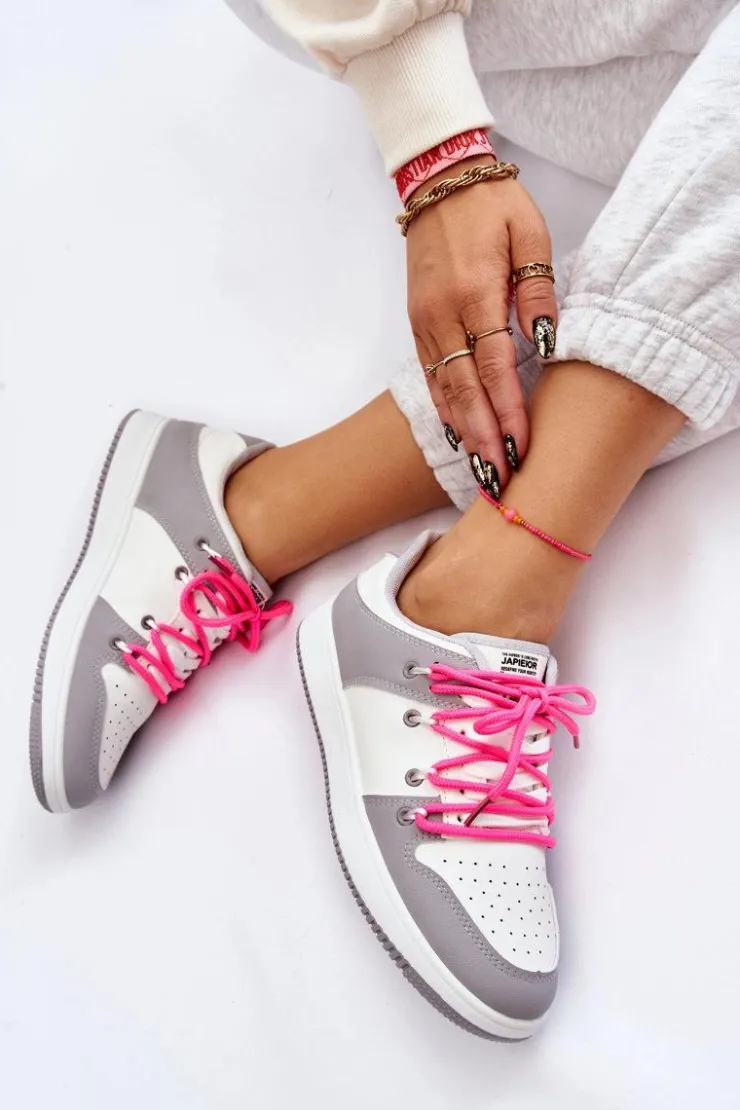 Boto Buty Sportowe Na Platformie|Sneakersy Damskie*Damskie Klasyczne Buty Sportowe Podwójnie Sznurowane Biało-Szare Jella