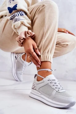 Boto Sneakersy Damskie*Damskie Klasyczne Buty Sportowe Na Koturnie Szare Advanced
