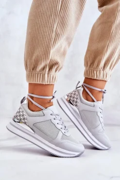 Boto Sneakersy Damskie*Damskie Klasyczne Buty Sportowe Na Koturnie Szare Advanced