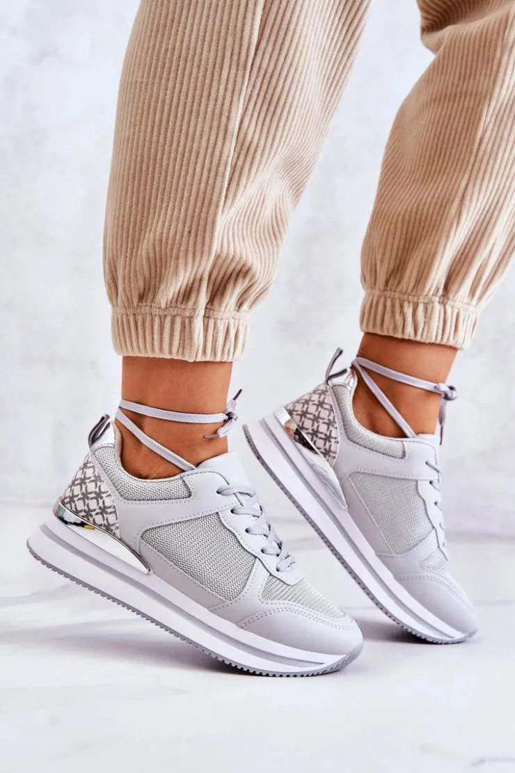 Boto Sneakersy Damskie*Damskie Klasyczne Buty Sportowe Na Koturnie Szare Advanced
