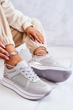 Boto Sneakersy Damskie*Damskie Klasyczne Buty Sportowe Na Koturnie Szare Advanced