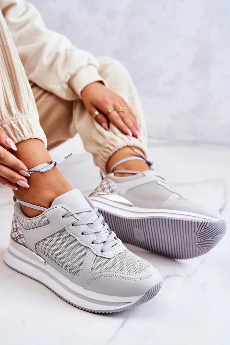 Boto Sneakersy Damskie*Damskie Klasyczne Buty Sportowe Na Koturnie Szare Advanced