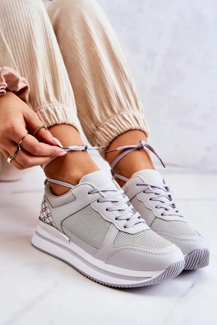 Boto Sneakersy Damskie*Damskie Klasyczne Buty Sportowe Na Koturnie Szare Advanced