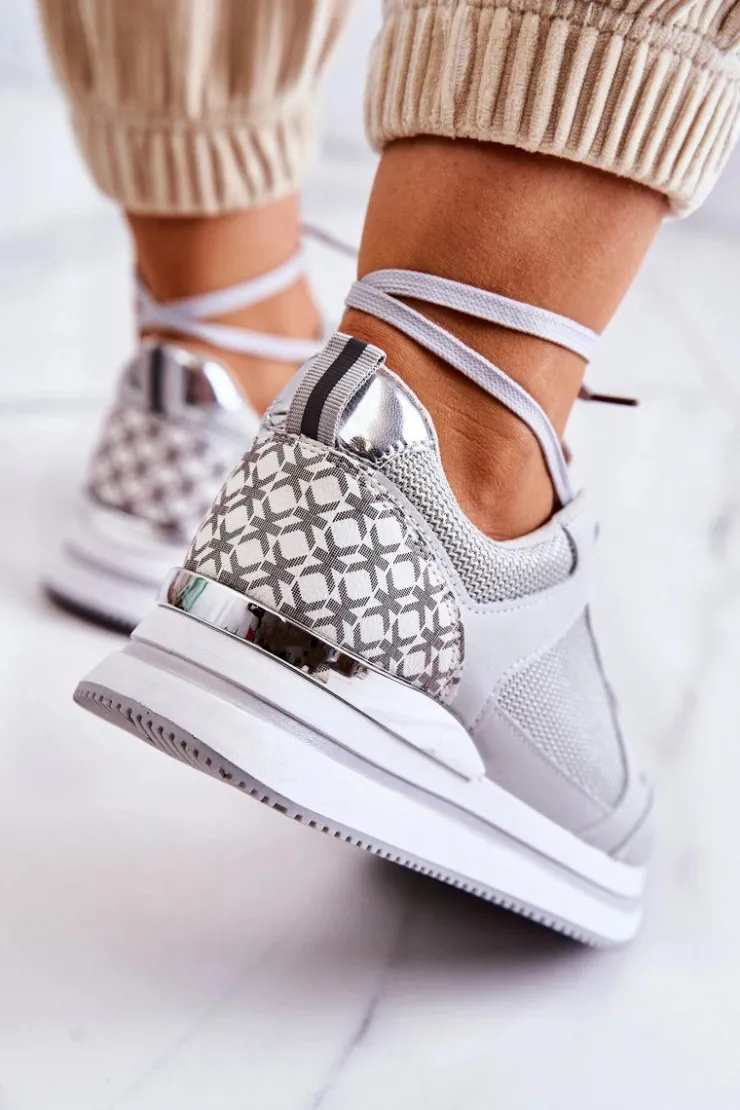 Boto Sneakersy Damskie*Damskie Klasyczne Buty Sportowe Na Koturnie Szare Advanced