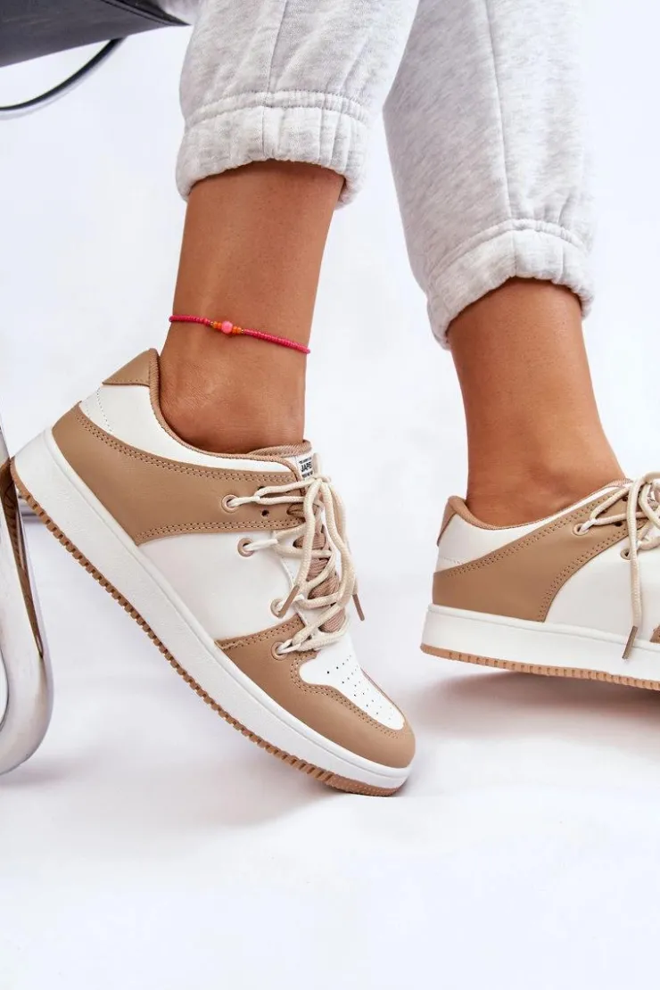 Damskie Boto Damskie Klasyczne Buty Sportowe Podwójnie Sznurowane Biało-Beżowe Jella
