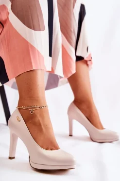 New Buty Sergio Leone Damskie Klasyczne Czółenka Na Platformie Perłowy Beżowy Alivene