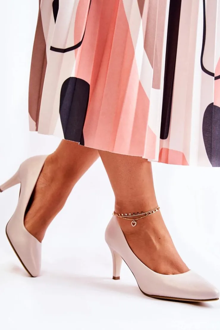 Outlet Buty Sergio Leone Damskie Klasyczne Czółenka Perłowe Beżowe Semprella