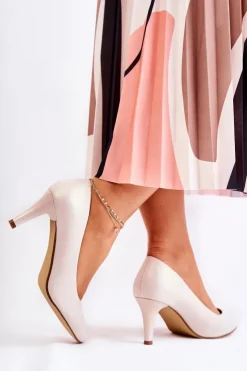 Outlet Buty Sergio Leone Damskie Klasyczne Czółenka Perłowe Beżowe Semprella