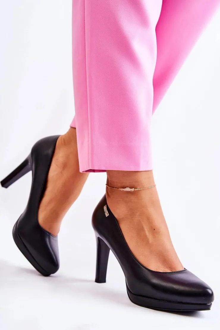 Buty Sergio Leone Czółenka Klasyczne*Damskie Klasyczne Czółenka Na Platformie Czarne Alivene