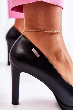 Buty Sergio Leone Czółenka Klasyczne*Damskie Klasyczne Czółenka Na Platformie Czarne Alivene