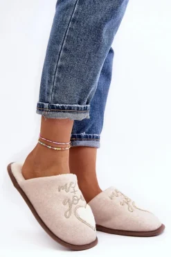 Damskie Boto Damskie Klasyczne Kapcie Wsuwane Ocieplane Beżowe Mabira