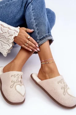 Damskie Boto Damskie Klasyczne Kapcie Wsuwane Ocieplane Beżowe Mabira