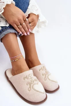 Damskie Boto Damskie Klasyczne Kapcie Wsuwane Ocieplane Beżowe Mabira