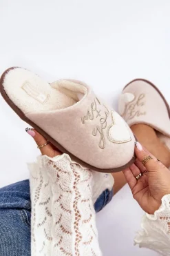 Damskie Boto Damskie Klasyczne Kapcie Wsuwane Ocieplane Beżowe Mabira