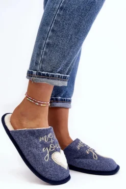 Boto Kapcie Klasyczne*Damskie Klasyczne Kapcie Wsuwane Ocieplane e Mabira Niebieski