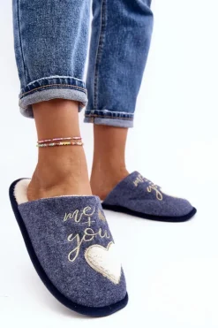 Boto Kapcie Klasyczne*Damskie Klasyczne Kapcie Wsuwane Ocieplane e Mabira Niebieski