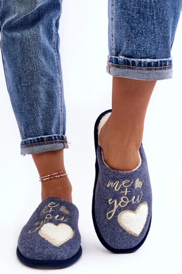 Boto Kapcie Klasyczne*Damskie Klasyczne Kapcie Wsuwane Ocieplane e Mabira Niebieski