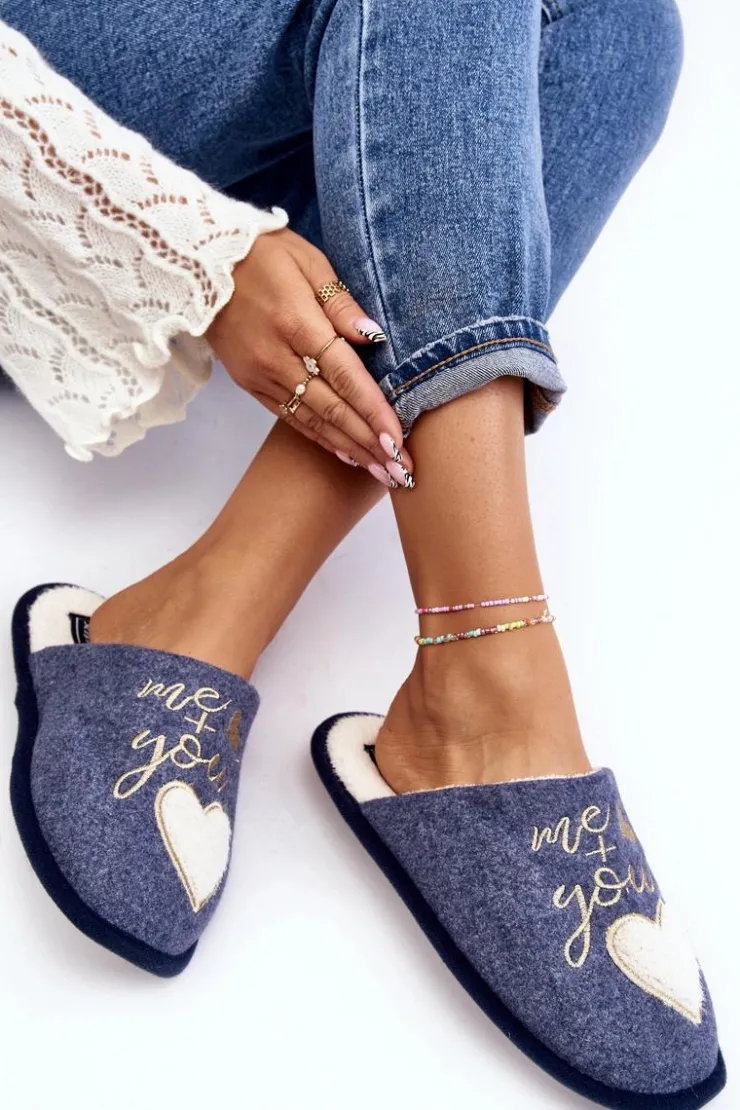 Boto Kapcie Klasyczne*Damskie Klasyczne Kapcie Wsuwane Ocieplane e Mabira Niebieski