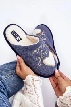 Boto Kapcie Klasyczne*Damskie Klasyczne Kapcie Wsuwane Ocieplane e Mabira Niebieski