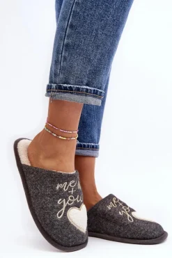 Damskie Boto Damskie Klasyczne Kapcie Wsuwane Ocieplane Szare Mabira