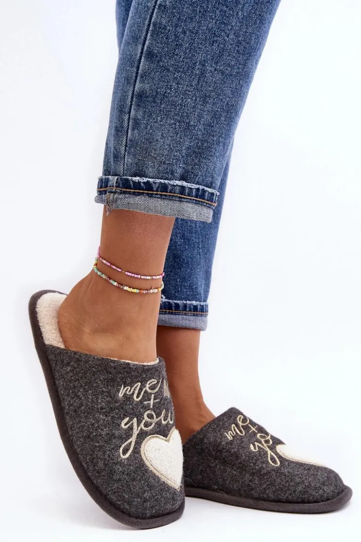 Damskie Boto Damskie Klasyczne Kapcie Wsuwane Ocieplane Szare Mabira